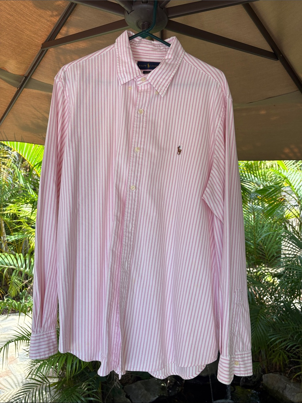 Ralph Lauren Light Pink and White Striped Button-Down Shirt